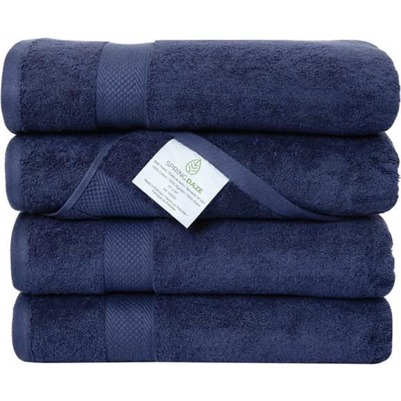 Bath Towels Blue 100% Cotton 27x54 - 4 Shower Towel Set - Picture 4 of 6